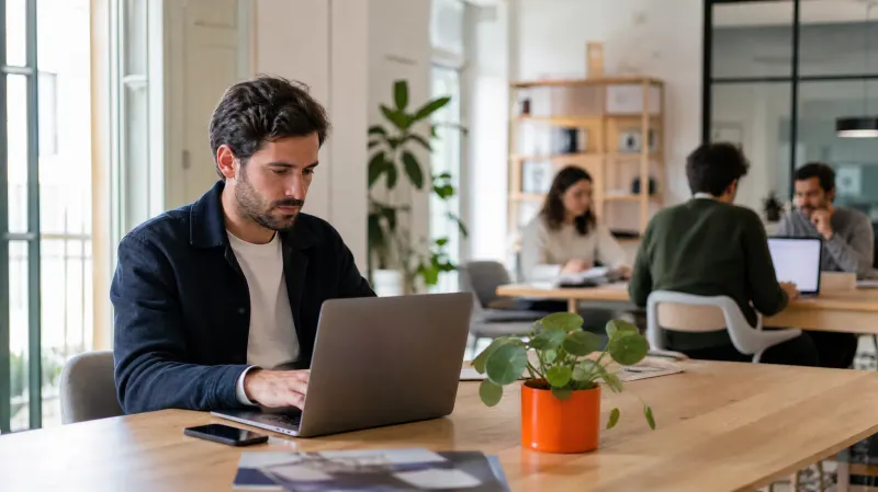 Empresário a usar um assistente de IA no trabalho