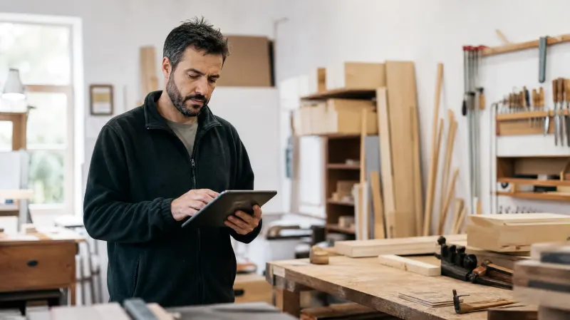 Dono de uma PME a consultar dados no tablet