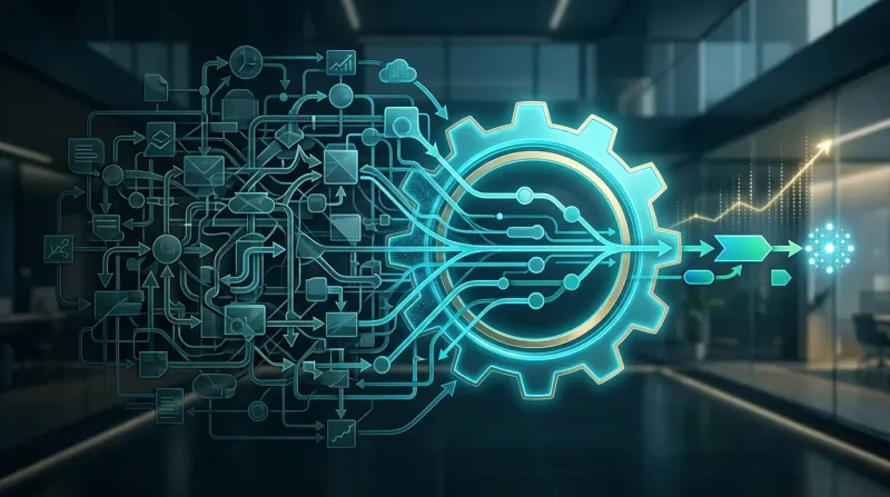 painel de automação com setas a indicar o fluxo de trabalho automatizado