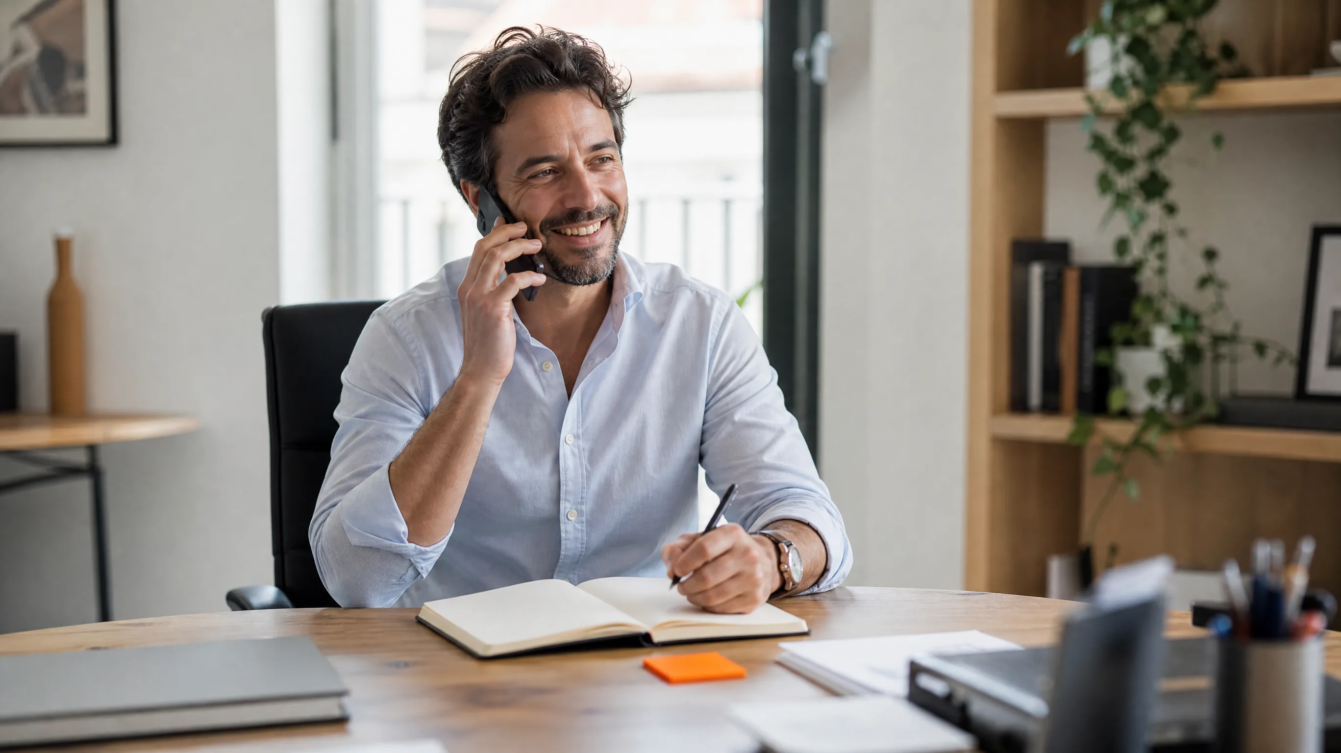 Empresário a falar ao telefone com um cliente