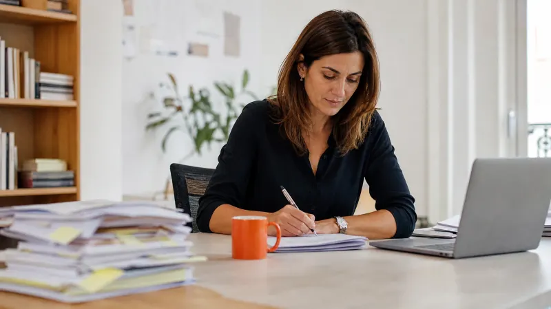 Trabalho em papel ao lado do portátil