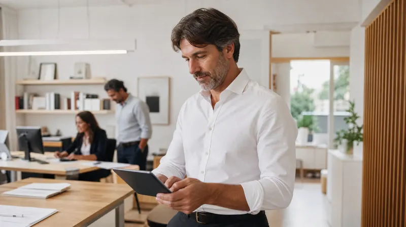 Empresário a analisar publicidade no tablet