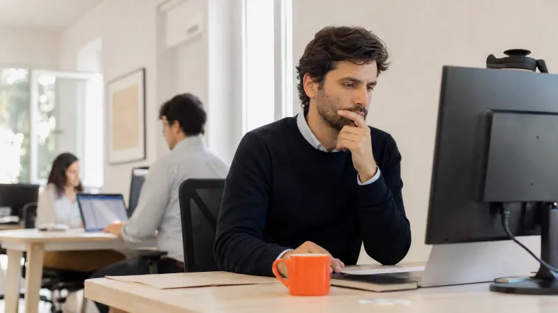 Empresário a avaliar os riscos de uma ferramenta