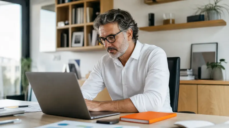 Empresário a analisar dados no portátil