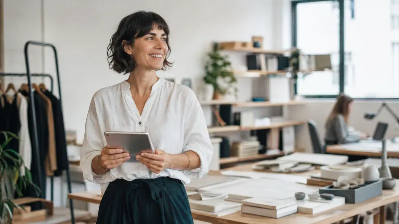 Empresária a experimentar ferramentas gratuitas